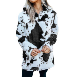 Cow Print Fleece Pullover Sweatshirt