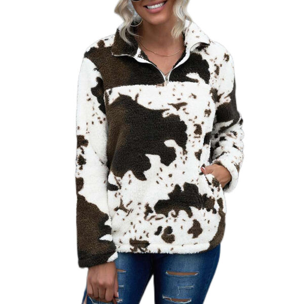 Cow Print Fleece Pullover Sweatshirt