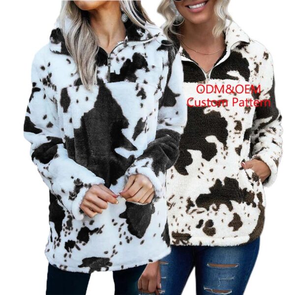 Cow Print Fleece Pullover Sweatshirt