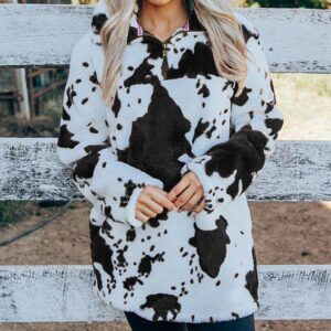 Cow Print Fleece Pullover Sweatshirt