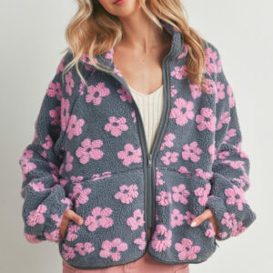 Wholesale Custom Daisy Print Fleece Sherpa Jacket – Cozy Floral Outerwear for Winter Dropshipping & Boutiques