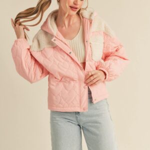 Custom Mixed Media Puff Jacket with Hood