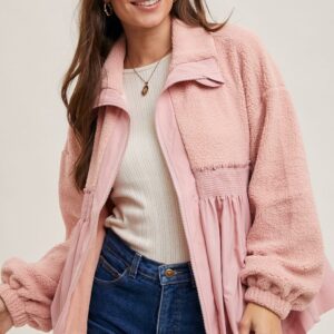 Wholesale Custom Babydoll Fleece Contrast Jacket – Cozy Zip-Up for Fall/Winter Boutique Collections