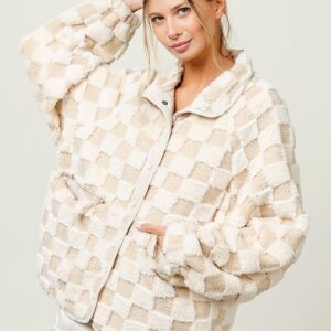 Wholesale Checkerboard Button-Up Sherpa Jacket – Custom Label Cozy Outerwear for Winter Drops