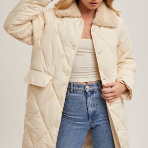 Wholesale Faux Fur Collar Quilted Puffer Midi Jacket Supplier