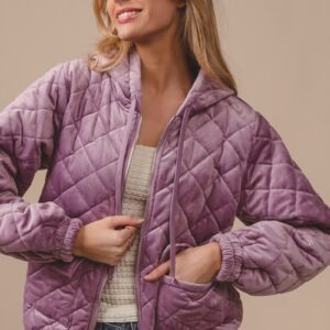 Wholesale Quilted Velvet Hooded Jacket with Front Pocket