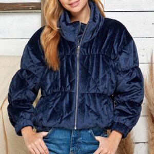 Wholesale Velvet Textured Quilted Puffer Jacket