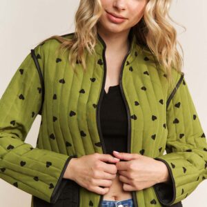 Wholesale Loose Fit Quilted Valentine Heart Colorblock Jacket