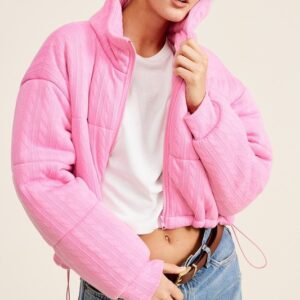 Wholesale Oversized Cable-Knit Puffer Jacket with Adjustable Drawstring