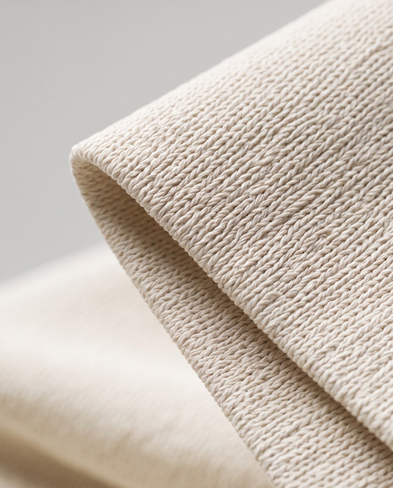 Close-up of folded 220 GSM heavyweight tee fabric showing substantial weight and crisp drape