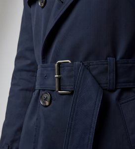 Close-up macro of a trench coat belt and structured fabric