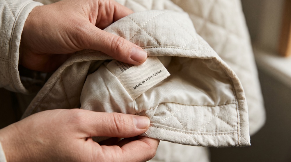 Close-up of Made in Yiwu, China care label